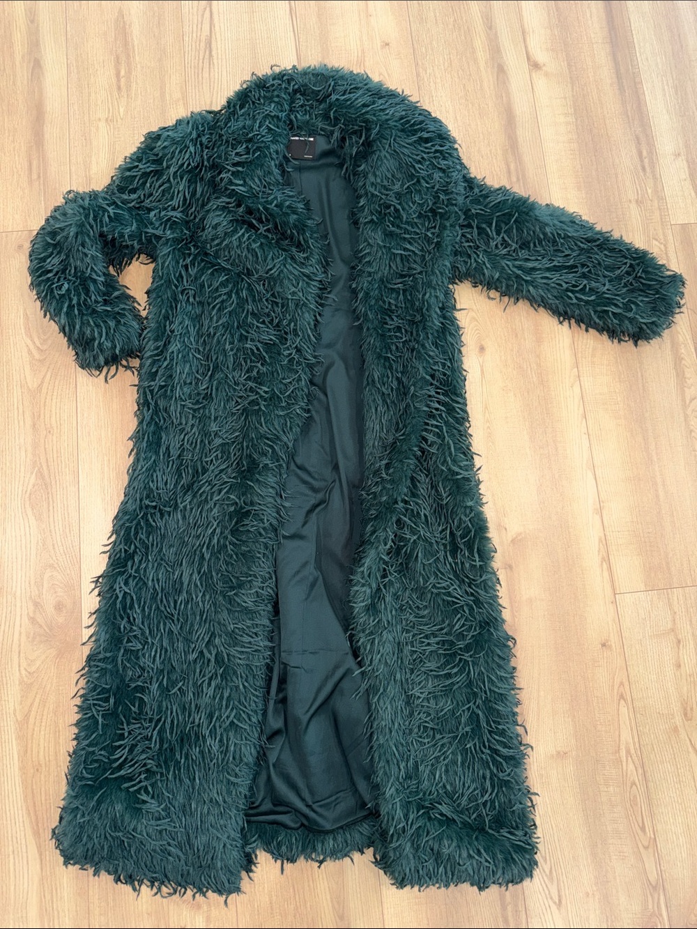 naked wardrobe Dark Green Long Faux Fur Trench Coat